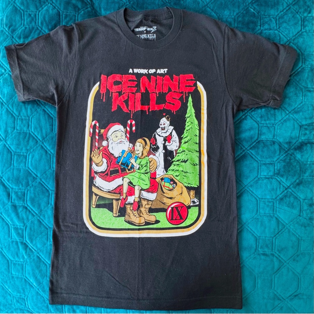 rare terrifier 3 x ice nine kills art the clown santa christmas tee shirt S